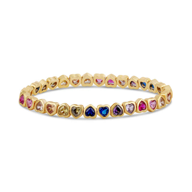 Gold Stretchy bracelet with heart-shaped gemstones 